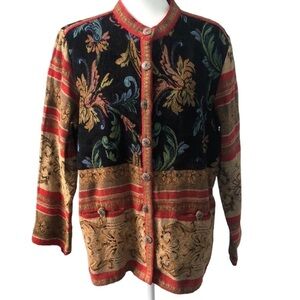Sag Harbor Vintage Style Jacquard Pattern Collarless Jacket Coat Size 16